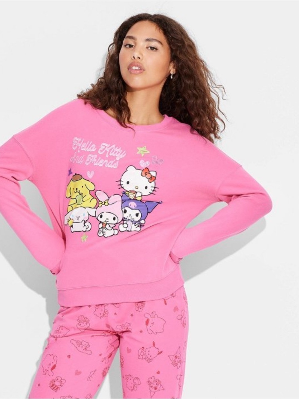 2/$20✨ Hello Kitty and Friends Cozy Graphic Sweatshirt Hot Pink Size M